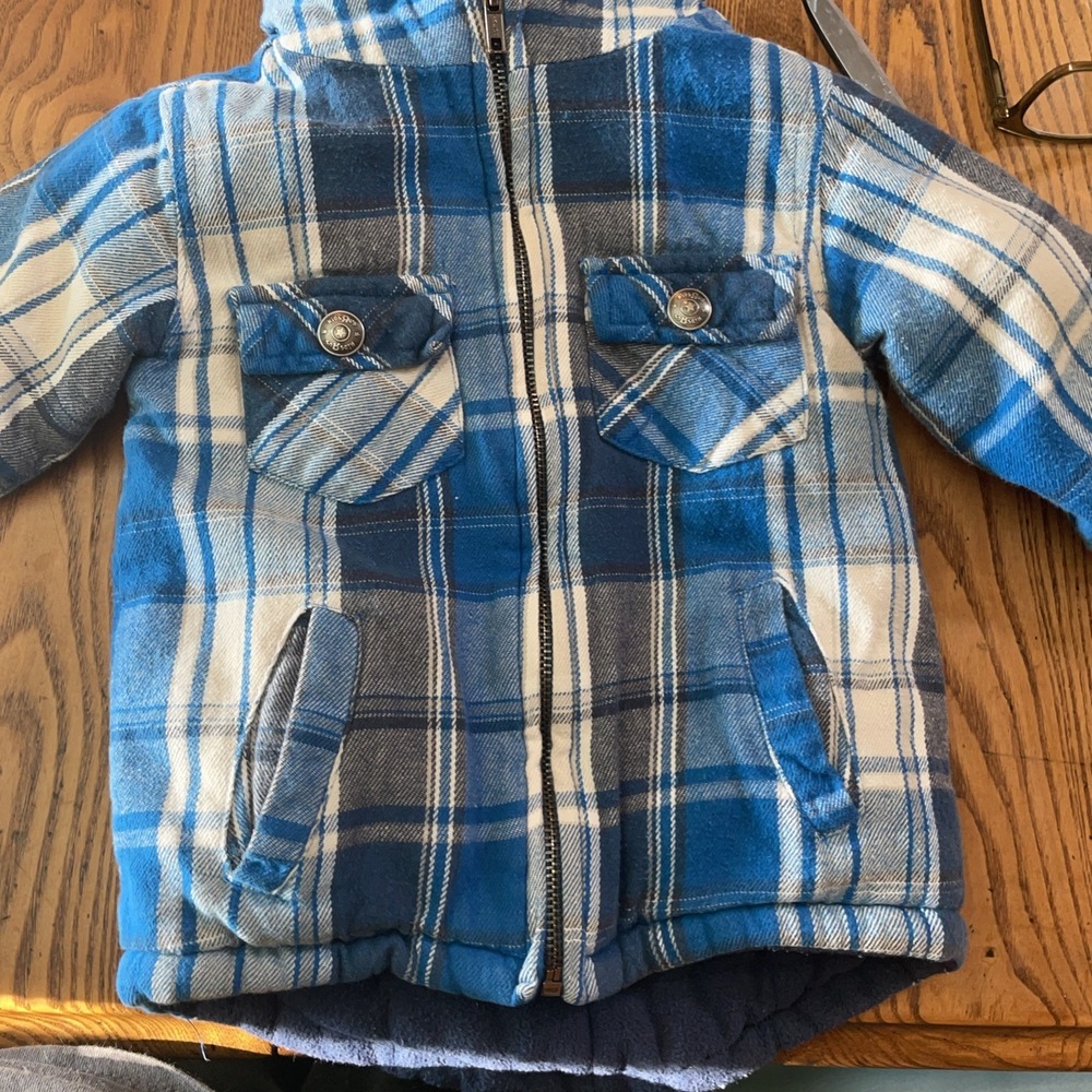 Kids R Us‎ 2T Insulated Blue Flannel Hooded Jacket Zipper Pockets